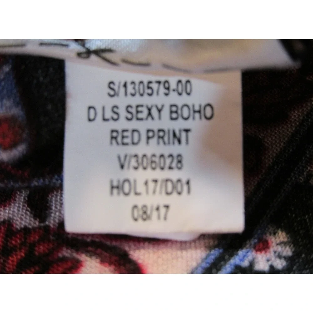 Old Navy Women Red Floral Velvet Trim Peasant Blouse Boho Tassel Top Medium